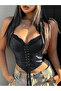 Eyelet-Tied Leather-Look Bustier - 3