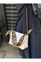 Women's White Scarf and Chain Detailed Shoulder Bag Crossbody Zippered Baguette Handbag and Handbag - 4