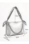 Women's Cream Scarf and Chain Detailed Shoulder Bag Crossbody Zippered Baguette Handbag and Handbag - 3