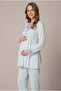 Women's Blue Long Sleeve Lace Maternity Pajama Set for Easy Breastfeeding