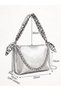 Women's White Scarf and Chain Detailed Shoulder Bag Crossbody Zippered Baguette Handbag and Handbag - 3