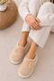 Women's Cream Beige Buckle Plush Winter House Slippers Dowry Slippers Gift Slippers Stc1327 - 4