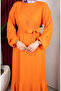 Bürümcük Fabric Sleeve Elastic Belted Hijab Dress 0911-06 Orange - 5