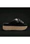 Women's White Cross Puff Strap Straw Wedge Heel Slippers - High Sole Comfortable Summer Sandals - 2