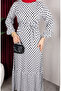 Viscose Fabric Polka Dot Belted Hijab Dress 0901-03 Ecru - 4