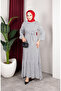 Viscose Fabric Polka Dot Belted Hijab Dress 0901-03 Ecru