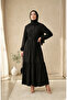 Buttoned Elastic Waist Viscose Crepe Hijab Dress 0353-05 Black