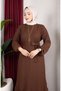 Bürümcük Fabric Sleeve Elastic Belted Hijab Dress 0911-01 Brown - 4