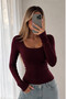 Women's Square Neck Twill Long Sleeve Blouse