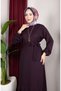 Bürümcük Fabric Sleeve Elastic Belted Hijab Dress 0911-07 Plum - 3