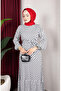 Viscose Fabric Polka Dot Belted Hijab Dress 0901-03 Ecru - 3