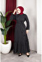 Viscose Fabric Polka Dot Belted Hijab Dress 0901-01 Black - 2