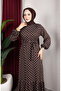 Viscose Fabric Polka Dot Belted Hijab Dress 0901-04 Brown - 3