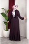 Bürümcük Fabric Sleeve Elastic Belted Hijab Dress 0911-07 Plum - 5