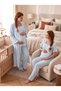 New Season Blue Muslin Fabric Buttoned Breastfeeding Compatible Design Short Sleeve 100% Cotton Maternity Pajama Set - 5