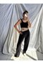 Women's Black Color Elastic Waistband with Writing, Combed Cotton, Wide Leg Sweatpants - 3