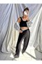 Women's Black Color Elastic Waistband with Writing, Combed Cotton, Wide Leg Sweatpants - 7