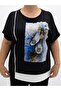 Plus Size Stone and Bead Embellished Shoe Printed Asymmetrical Women's Blouse - 5