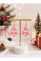 Women's Pink Christmas Pine Tree Earrings |   Handmade Design Earrings with Christmas Tree Figures |   New Year Themed Red and White Candy Cane Trendy Earrings - 2