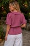 Women's Dusty Rose Baby Collar Blouse with Elastic Waist and Sleeves Arm-26Y001101 - 2