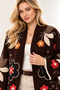 Women's Brown Embossed Embroidered Kimono Cashmere Jacket