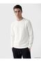 Lcwaikiki Classic White Crew Neck Embossed Printed Men's Sweatshirt