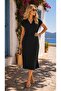 Women's short sleeve v-neck midi woven viscose dress with side slit