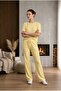 Yellow Color Plain Patternless Flexible High Waist Elastic Waist and Drawstring Bottom Top Tracksuit Set