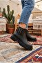 Boni Black Leather Stitched Non-Slip Flat Sole Boots - 2