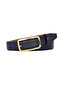 Genuine Leather, 3 cm Gold Color Rectangular Buckle, Navy Blue, Stitched Classic Women's Belt, 3Cmkla50 - 6