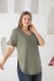 Women's V-Neck Plus Size T-Shirt with Slit and Stitched Hem - 2