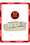 Genuine Leather, 3 cm Silver Color Rectangular Buckle, Light Cream, Stitched Classic Women's Belt, 3Cmkla50