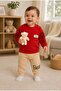 Baby 100% Cotton Teddy Bear Top and Bottom Set with Removable Toys