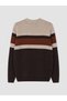 Lcwaikiki Classic Brown Crew Neck Striped Men's Knitwear Sweater - 3