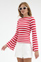 Women's Rolled Sleeves, Boat Neck, Striped Bluz