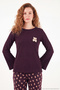 Soft Textured Patterned Long Sleeve Pajama Set Women's Pajama Set 6575018 - 5