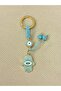 Light Blue Hand of Fatima Metal Keychain, Luck Keychain, Metal Evil Eye Macrame Keychain Bag Accessory - 3