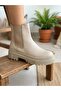 Arven Beige Leather Stitched Non-Slip Sole Flat Boots - 4