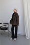 Brown Gingham High Collar Trench Coat - 4