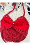 Design Hand-Knitted Motif Red Color Bag - Natural Paper Rope Design Women's Daily Shoulder Bag - 2
