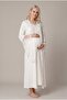 Women's Ecru Ruffled Long Sleeve Maternity Nightgown Set with Easy Breastfeeding Feature and Ruched Sleeves - 4