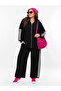 Plus Size Oversized Hooded Zipper Detailed Stripe Cotton Linen Wide Leg Women's Top and Bottom Set - 2