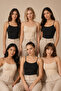 Women's 6-Piece Thin Strap Bra Cotton Flexible Undershirt Black-Tan