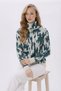 Women's Turtleneck Patterned Knitwear Sweater Petrol Ecru Patterned Long Sleeve Winter Sweater