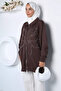 Stone Embellished Zippered Shirt Collar Hijab Jacket - 3