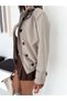 Women's Stand Collar Belt Buckle Double Breasted Short Trench Coat - 4