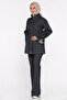 Front Zippered and Buttoned Waist Tie Jean Denim Jacket and Pants Hijab Two-Piece Set - 4
