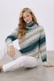 Women's Patterned Knitwear Sweater Turtleneck Petrol Ecru Long Sleeve Stylish Winter Sweater - 3