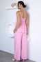 Gülseli Women's Adjustable Strap Rose Figured Blouse and Elastic Waist Trousers Two-Piece Set - 4