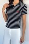 Women's Polo Collar Striped Embroidered T-Shirt - 2